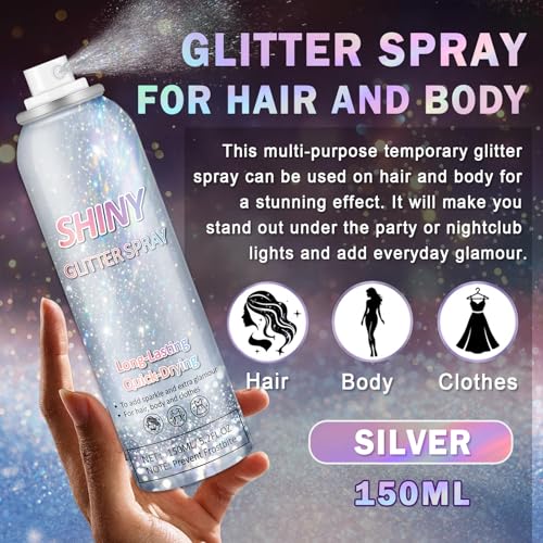 ZHISHUDL Rainbow Silver Body & Hair Glitter Spray 150ML Holographic Sparkle