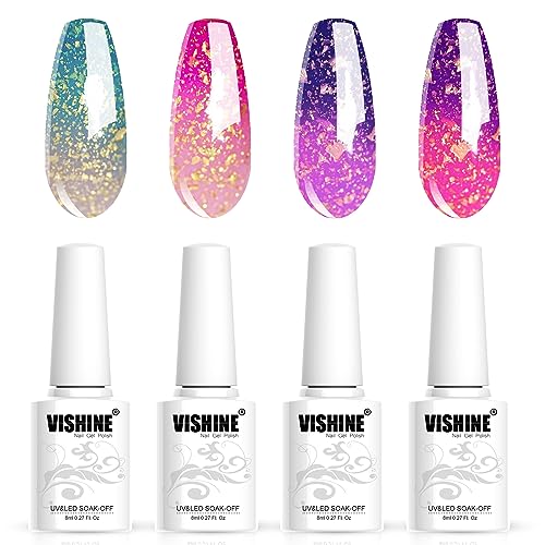 Vishine Gel Nail Polish Set - 4 Color Changing Gel Nail Polish Set Color Changing Gel Polish Soak Off UV LED Thermal Temperature Art C037