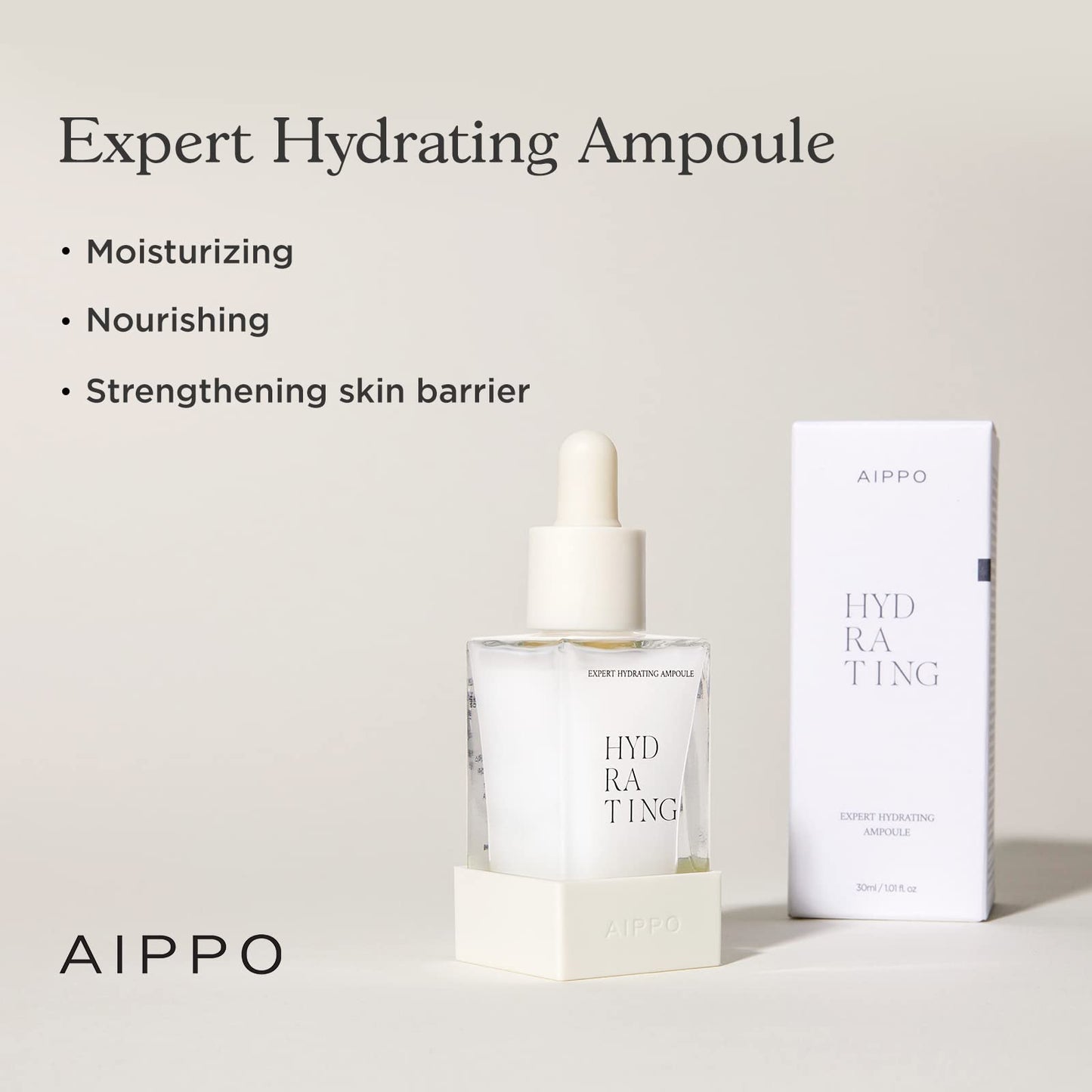 AIPPO Moisture, Hydrating Ampoule - Intensive Hydration Boost Infused with 71% Alaskan Glacier Water and 33 Marine Complex - 1.01fl.oz / 30ml, Animal Testing-Free, Korean Skincare