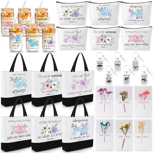 Aliceset 30 Pcs Christian Gifts for Women Inspirational Religious Gift Set Christmas Thanksgiving Present Bulk Included Bible Cola Cup Canvas Bag Cosmetic Bag Keychain Greeting Card for Women Mom