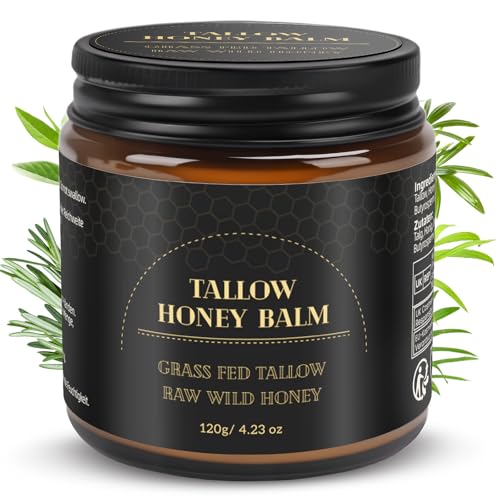Beef Tallow for Skin,Tallow and Honey Balm,Organic Grass-Fed Beef Tallow Balm with Honey, Face and Body Moisturizer(120g)