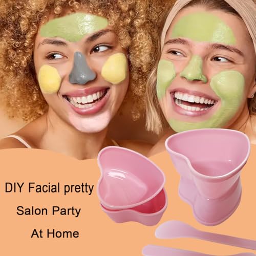 10 Sets Plastic Heart-Shaped Facial Mask Mixing Bowl with Spatula - Facemask Bowl DIY Skincare Tools for Women, Home & Professional Beauty Salon Use (Pink)