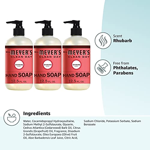 MRS. MEYER'S CLEAN DAY Hand Soap, Made with Essential Oils, Biodegradable Formula, Rhubarb, 12.5 Fl. Oz - Pack of 3