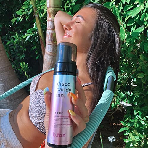 b.tan Dark Self Tanner | Disco Candy Tan - Fast, 1 Hour Express Sunless Tanning Mousse, Candy-Scented, Sweat-Proof & Transfer Resistant, No Fake Tan Smell, Vegan, Cruelty Free, 6.7 Fl Oz