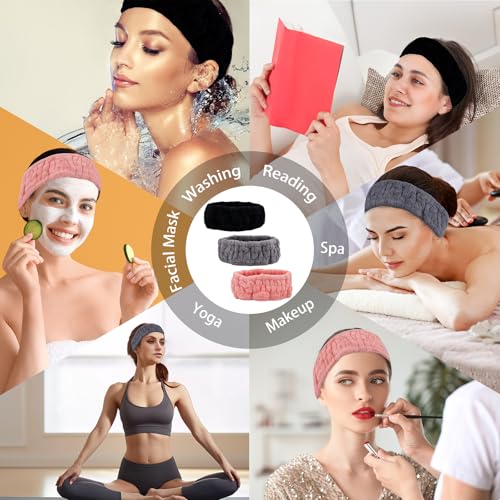 Microfiber Spa Headband 3-Pack - Soft Terry Cloth for Face Washing & Makeup