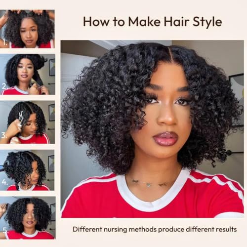 UNICE 16 Inch Afro Kinky Curly Human Hair Wig with 180% Density, Glueless 7x5 HD Lace Closure, Pre Plucked Bleached Knots, Beginner Friendly