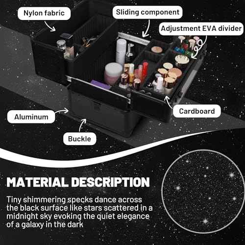 Large Makeup Train Case Cosmetic Organizer Case Makeup Box Portable Make Up Artist Travel Case with 4 Trays with Dividers Lockable Hard Train Case Nail Tech Supply Storage - Starry Black