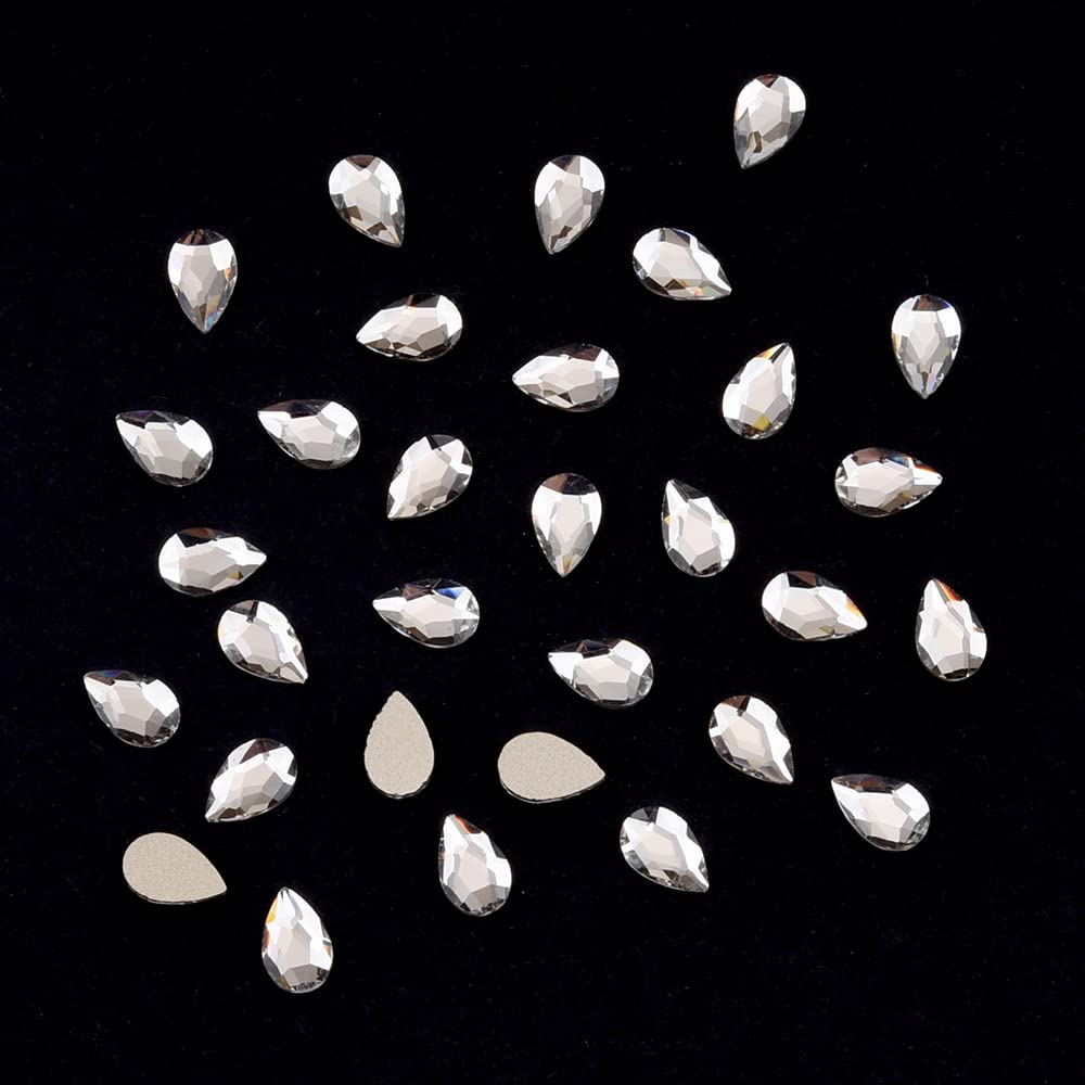 Tisslan 100pcs 3 Size Big and Small Pear Shape Crystal Clear Flatback Foiled Gem Rhinestones for Nail Technician Crafts Clothes DIY Decoration Accessories