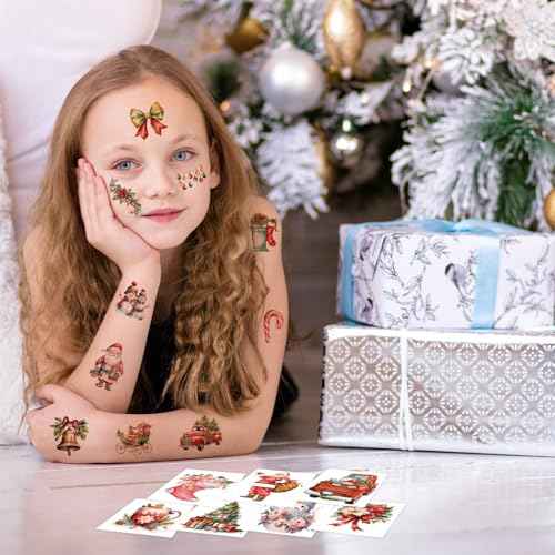 102 PCS Christmas Individually Wrapped Tattoos for kids - Santa/Xmas Trees/Reindeer Temporary for Girls Boy Body Arm Shoulder Tattoos Stickers, Kids Christmas Treats,Christmas Decorations
