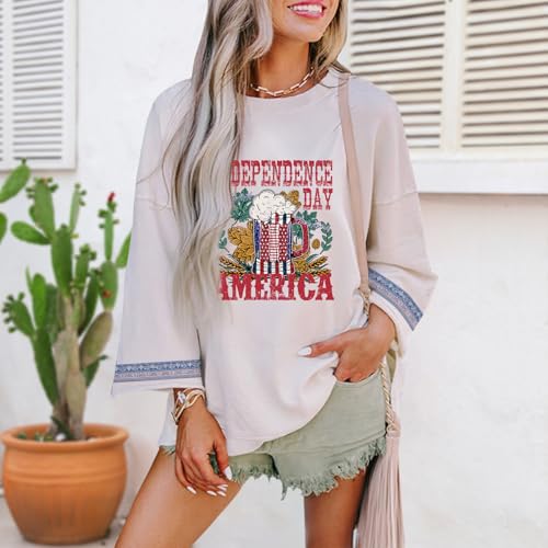 Women's Boho Floral Crewneck Pullover Shirt - Casual Loose Fit