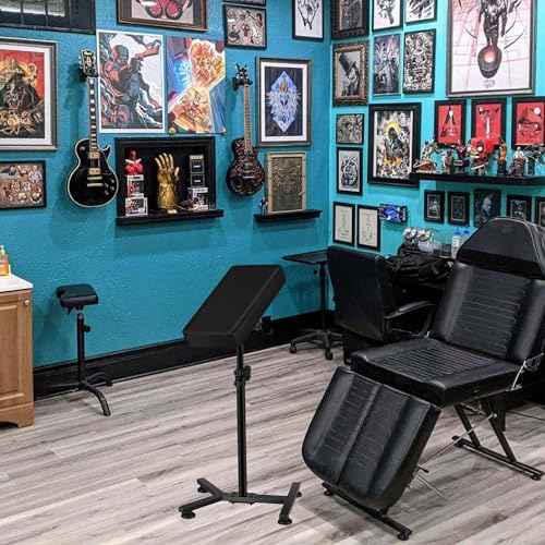 POARMEEY Tattoo Arm Rest Stand, Tattoo Armrest Adjustable Height with Thickened Black Leather Cushion, Portable Arm Rest for Studio