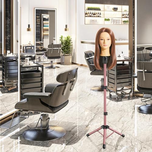 Pink Adjustable Wig Head Stand 50 Inch Tripod for Salon & Styling