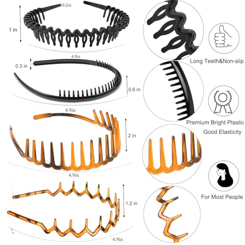 8-Pack No-Slip Hair Headbands with Teeth Comb for Women & Men