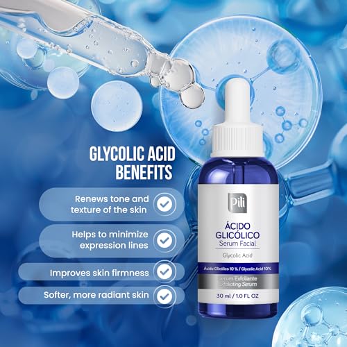 Pili Glycolic Acid 10% Concentration - | Skin Brightening, Smoothing, Exfoliating Serum | with AHA for Collagen and cell renewal Boost | 1 fl. oz bottle