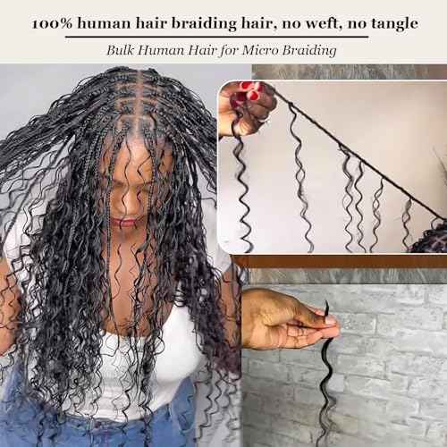 22 Inch Human Braiding Hair for Boho Braids Human Hair 100g 2 Bundles Deep Wave Bulk Human Hair for Braiding No Weft Curly Braiding Hair Bulk Hair Extensions Real Human Hair Natural Color
