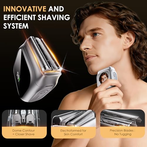 Electric Razor for Men,Innovative Mirror-Like Design,Beard Trimmer for Men with 20,000 RPM Motor,LED Display,3 Floating Blades,IPX7 Waterproof,Mini Men's Foil Shavers - Perfect for Travel & Home Use