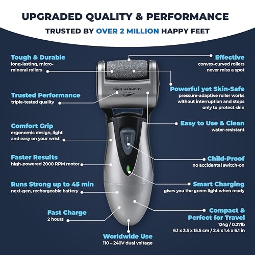 Own Harmony Electric Callus Remover - Rechargeable Foot File with 3 Rollers