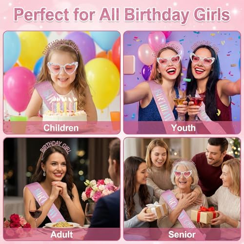 Birthday Girl Sash, Crown & Sunglasses Set - Pink Princess Tiara