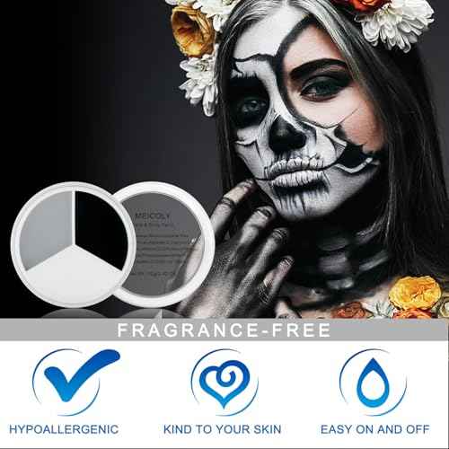 MEICOLY Black White Light Grey Face Body Paint Palette,Halloween Zombie Skeleton Makeup Face Paint,Clown Black White Makeup for Adults and Kids,Professional Body Paint Face Painting for SFX Cosplay