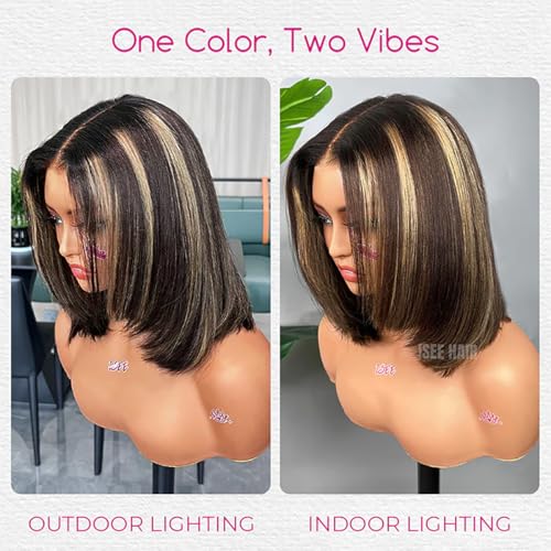ISEE 10-Inch Yaki Straight Bob Wig - Glueless Layered Human Hair