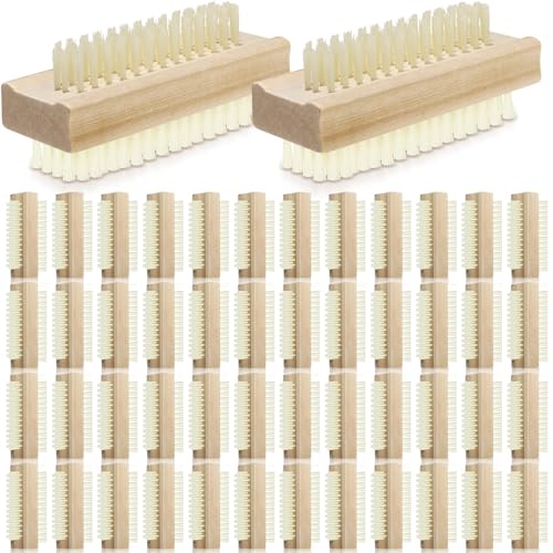 Patelai 48 Pack Wooden Nail Brush Bulk Two-sided Hand Fingernail Brush Non-slip Wood Heavy Duty Stiff Nail Scrubber for Nails and Toes Cleaning, Hand Scrub Brushes for Travel