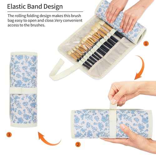 OCHEAL Makeup Brush Holder,Makeup Brush Organizer,Travel Makeup Brushes Bag Cosmetic Bags Pouch for Women Cosmetic Brushes Makeup Artist - Floral