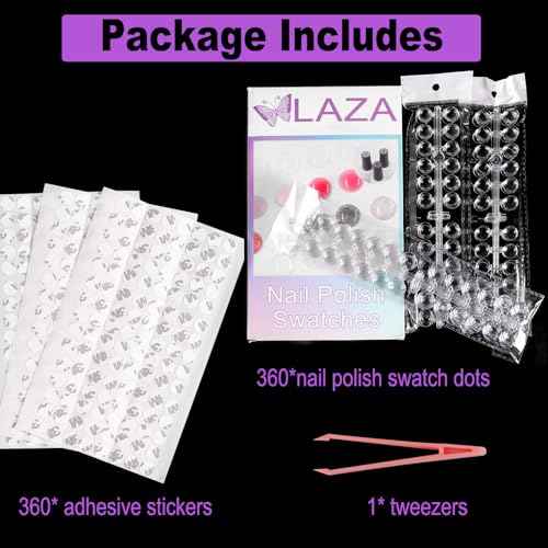 Laza 360pcs Nail Polish Swatch Dots with Adhesive Stickers Box-packed 12mm Clear Round Nail Display Tips Color Sample Tester for Gel Polish