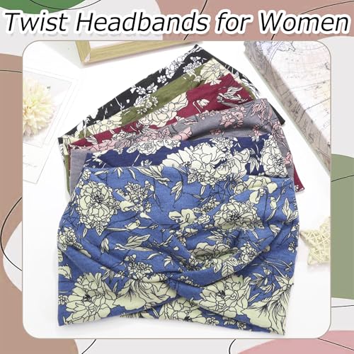 Wide Twist Headbands for Women - Paisley Print, 6 Pack, Comfortable & Non-Slip