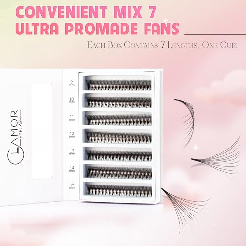 1500 Ultra Mix 7 | Extensions 6D-8D-10D| Extension with 0.05/0.07mm Thickness of Mink Lashes| C D Curl | 9-15mm Length for Fluffy Eyelash Cluster(10D-0.05-C,Mix 9-10-11-12-13-14-15mm)
