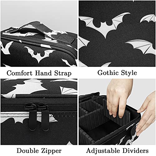 9CH Goth Makeup Organizer Bag, Halloween Makeup Bags Large Cosmetic Bag with Adjustable Dividers Portable Bat Cosmetic Case for Make up Brushes Toiletry Jewelry£¨Black Bats£©