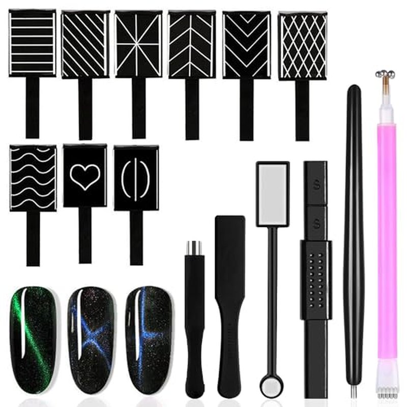 15-Piece Nail Magnet Tool Set for Cat Eye Gel Art – Double-Head Design