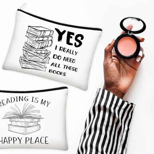 8 Pcs Book Club Gifts Book Lovers Makeup Bag Gifts for Women Cosmetic Bag with Zipper Pouch for Teen Adult Women Lovers Librarian Bookish Club Gifts(Book)