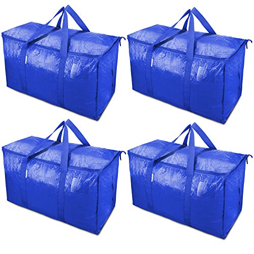 TICONN 4 Pack Extra Large Moving Bags with Zippers & Carrying Handles, Heavy-Duty Storage Tote Moving Boxes for Space Saving