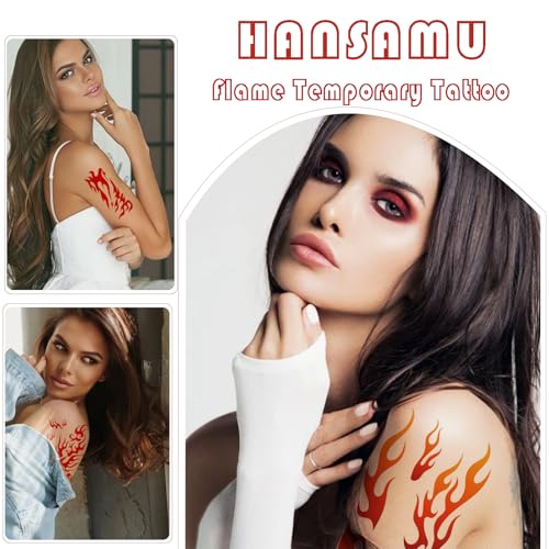 Flame Temporary Tattoo Stickers - 6 Sheets Waterproof Face Body Art