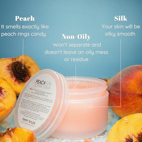 Tammy Taylor Natural Sugar Scrub for Body, Hands, Elbows, Knees, Heels and Feet, Peach Spa Essential Oil Exfoliating Body Scrub for Women and Men, Moisturizing Bath Scrub for Skin Care and Body Care