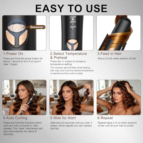 Caelara Automatic Curling Iron for Beach Waves – 4 Heat Settings