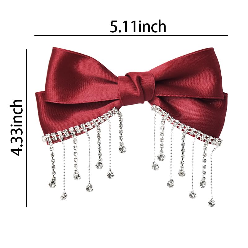 Bow Hair Clips for Women Girls Large Hair Bow Clips Elegant Rhinestones Bow for Hair Accessories Bows Satin Ribbon Hair Bows Barrette Clip Bowknot Hair Bow Decorating Party Performance Prom Hair Bow