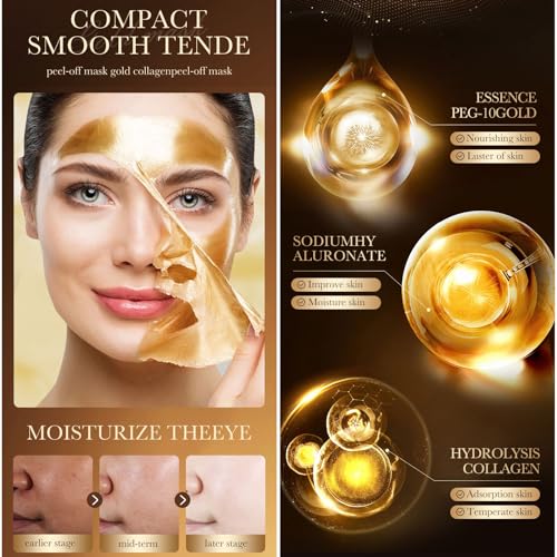 WEERSHUN Gold Peel-Off Mask, Peel Off Face Mask, Golden Exfoliating Mask, Gold Foil Peel Off Face Mask (1PCS)