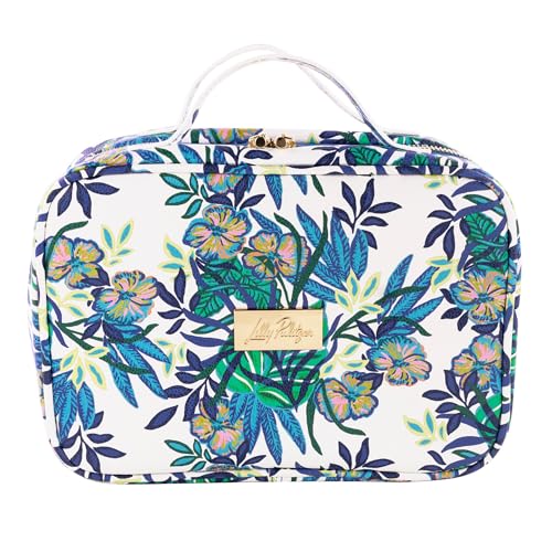Lilly Pulitzer Cosmetic Case with Two Zippered Pockets, Vinyl Window, and Handles, Easy to Clean Travel Toiletry Bag, Travel Makeup Bag with Gold Details, The Hottest Spot
