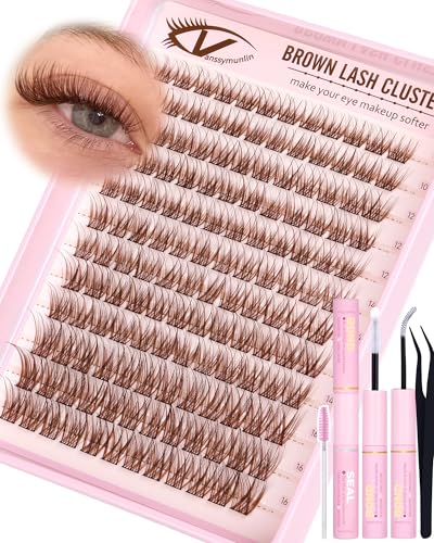 A-Brown Wispy Lash Clusters Kit - Natural Eyelash Extensions with Waterproof Glue