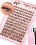 A-Brown Wispy Lash Clusters Kit - Natural Eyelash Extensions with Waterproof Glue