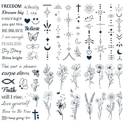 Semi-Permanent Flower Tattoos - 6 Sheets, 85 Designs, 2-Week Lasting