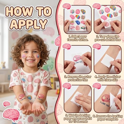96pcs Brain Temporary Tattoos for Kids - Educational Science Stickers