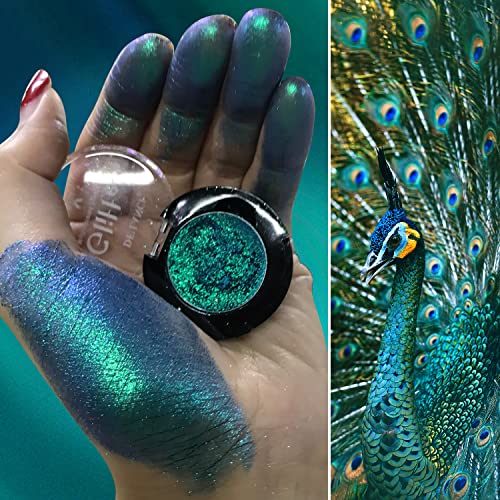 DE'LANCI Duo Chrome Green Eyeshadow - Peacock Blue Shimmer