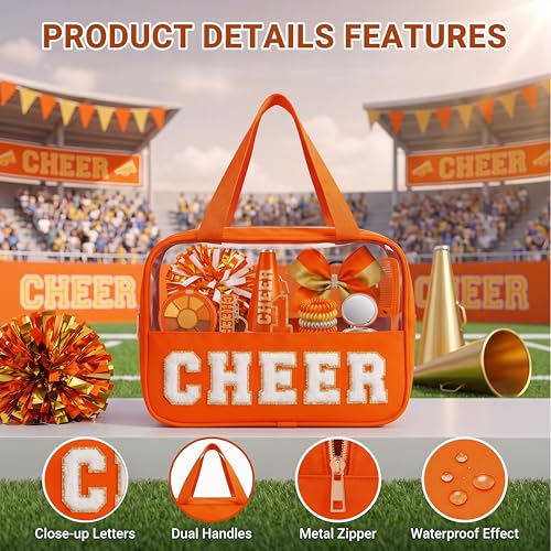 Cheer Makeup Bag with Chenille Letters - High-Capacity Pouch for Cheerleaders