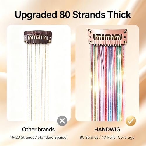 HandWig Galaxy Pink Hair Tinsel Kit with Comb & Refill - 80 Strands, 23 Inch & 47 Inch