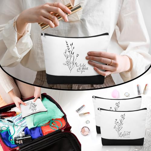 Sanwuta 20pcs International Women's Day Gifts for Women Inspirational Makeup Bags with Zipper Thank You Cosmetic Bags Gift for Coworkers Employee Volunteer (Flowers)