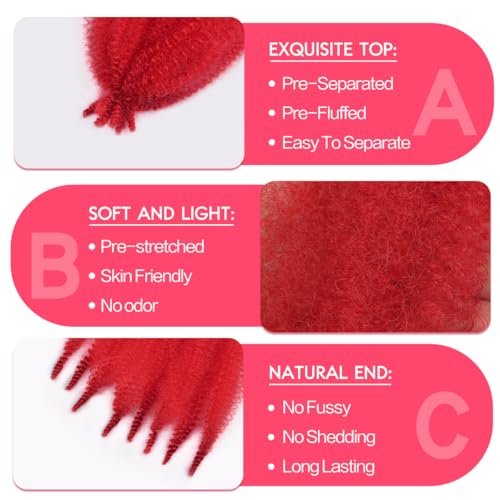 FEILIMEI Marley Twist Braiding Hair Pre-Stretched Red 12 Inch Pack of 3