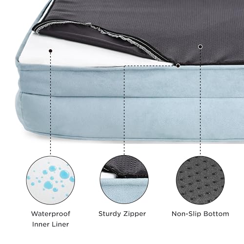 Bedsure Small Orthopedic Dog Bed - Washable Bolster Dog Sofa Beds for Small Dogs, Supportive Foam Pet Couch Bed with Removable Washable Cover, Waterproof Lining and Nonskid Bottom Couch, Light Blue