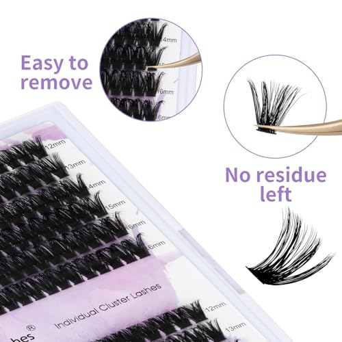 Lash Clusters 60D/80D Eyelash Clusters Fluffy DIY Lash Extensions Wispy D Curl Lashes Clusters Mixed Length 12-16mm Fluffy Individual Lash Clusters Eyelash Extensions for DIY Lashes at Home